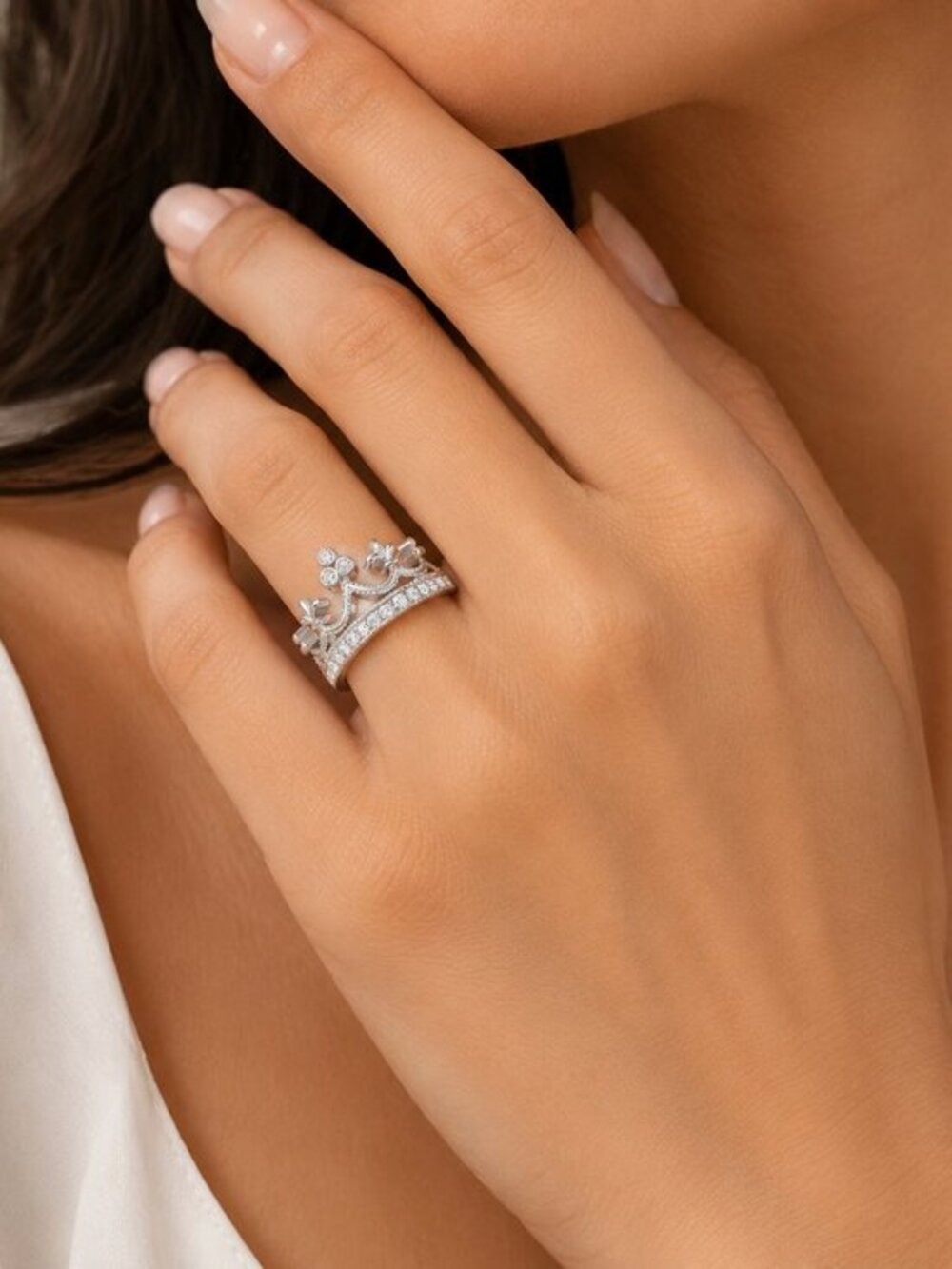 New Silver 925 Rhodium Plated Cubic Zirconia Crown Ring